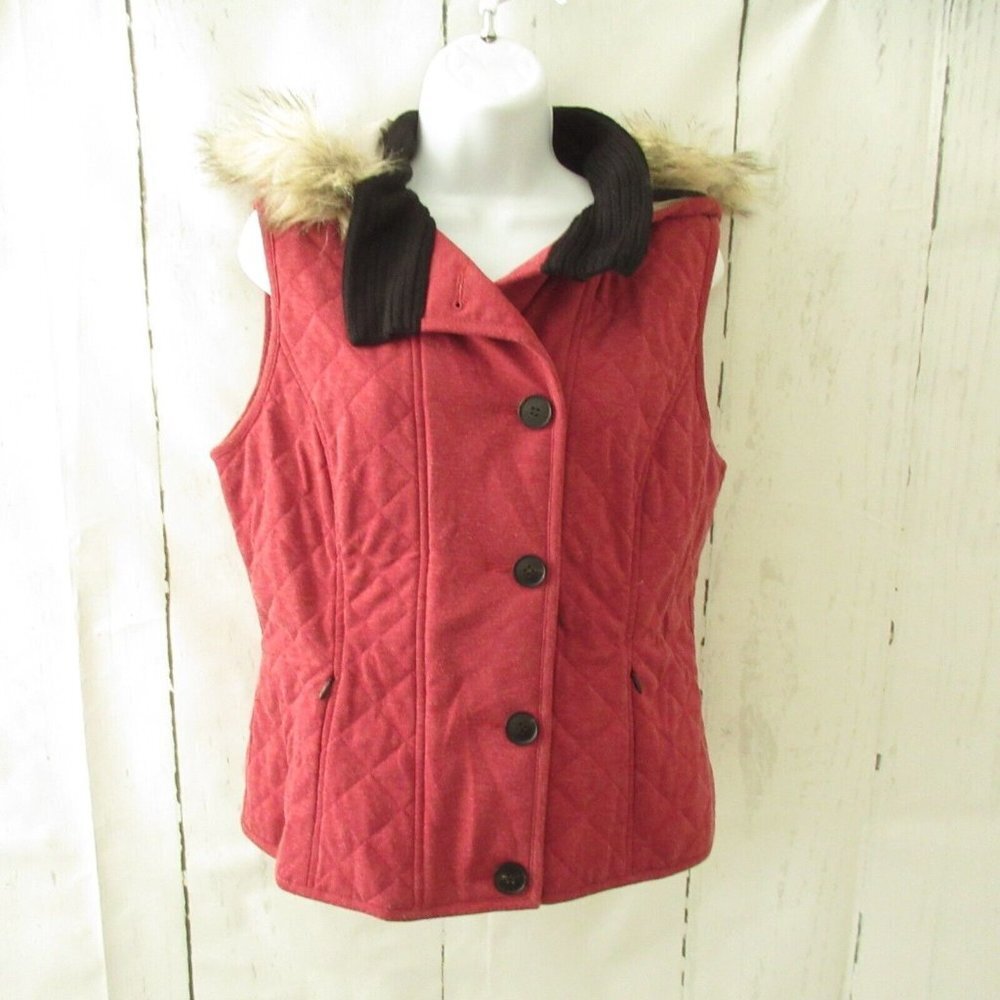 Lafayette 148 Vest M Medium‎ Quilted Faux Fur Hood Detachable